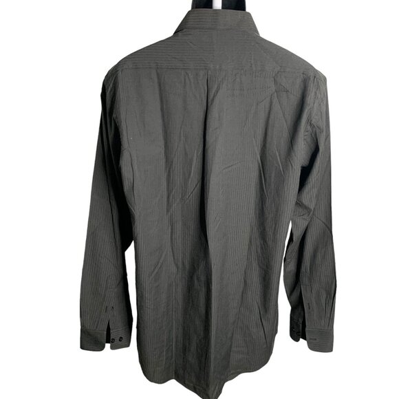 Adolfo Button Up Long Sleeve Shirt XL Black Textured Stripes Pocket Collared - Picture 4 of 6